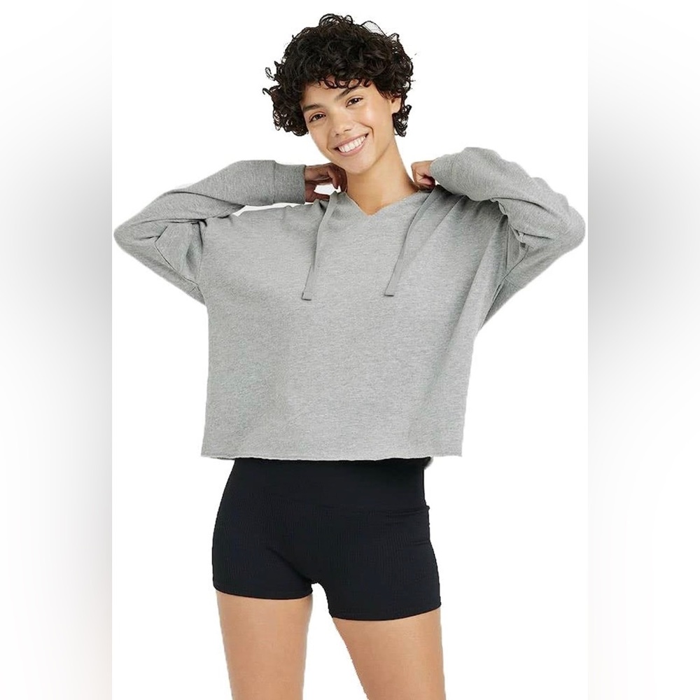 Colsie Women's Gray French Terry Lounge Hooded Crop Rough edge Sweatshir…